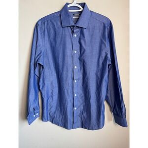 IZOD Slim Fit Long Sleeve Button Up Dress Shirt Blue 15.5 Iridescent Preppy Chic